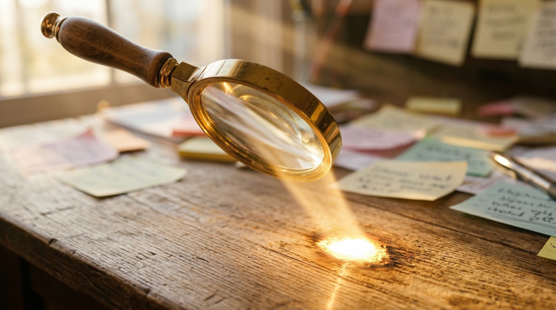 Magnifying glass focusing light rays